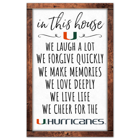 Miami Hurricanes Sign 11x17 Wood In This House