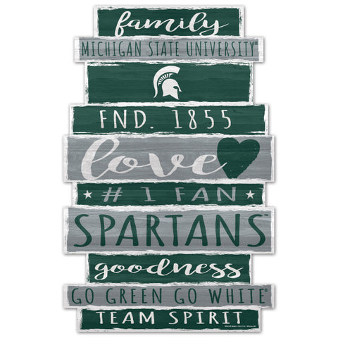 Michigan State Spartans Sign 11x17 Wood Family Word