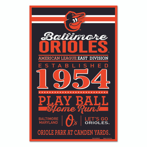 Baltimore Orioles Sign 11x17 Wood Established Design