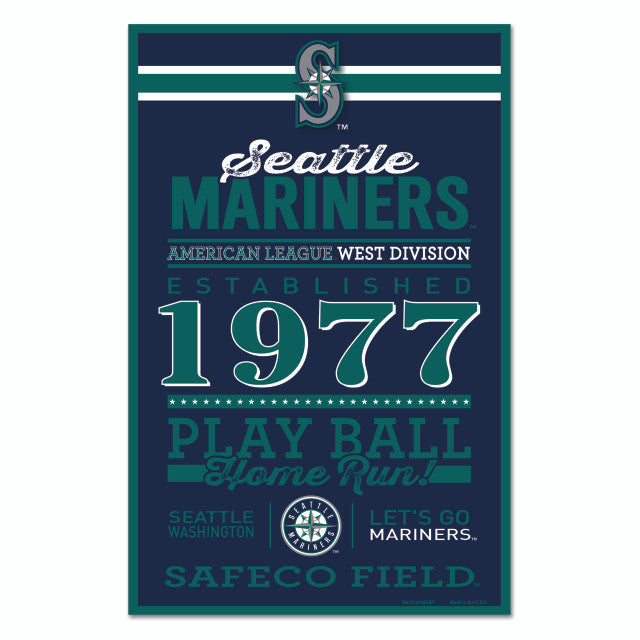 Seattle Mariners Sign 11x17 Wood Established Design