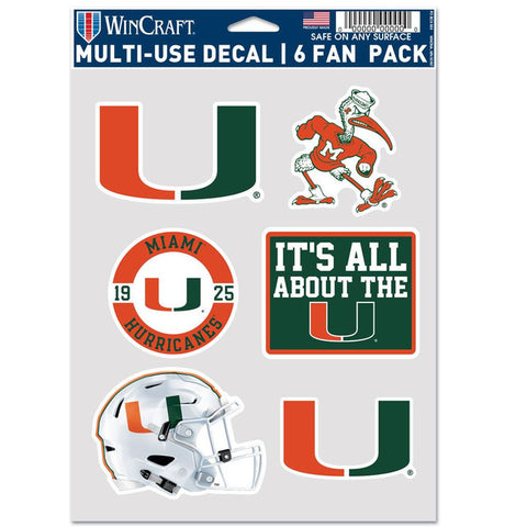 Miami Hurricanes Decal Multi Use Fan 6 Pack