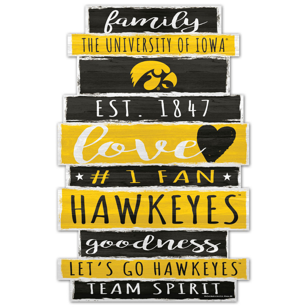 Iowa Hawkeyes Sign 11x17 Wood Family Word