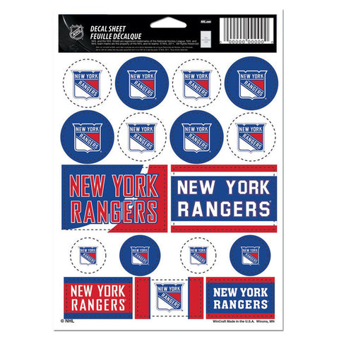 New York Rangers Decal Sheet 5x7 Vinyl