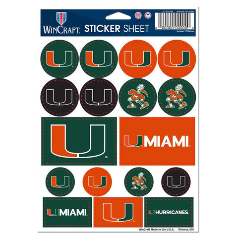 Miami Hurricanes Decal Sheet 5x7 Vinyl