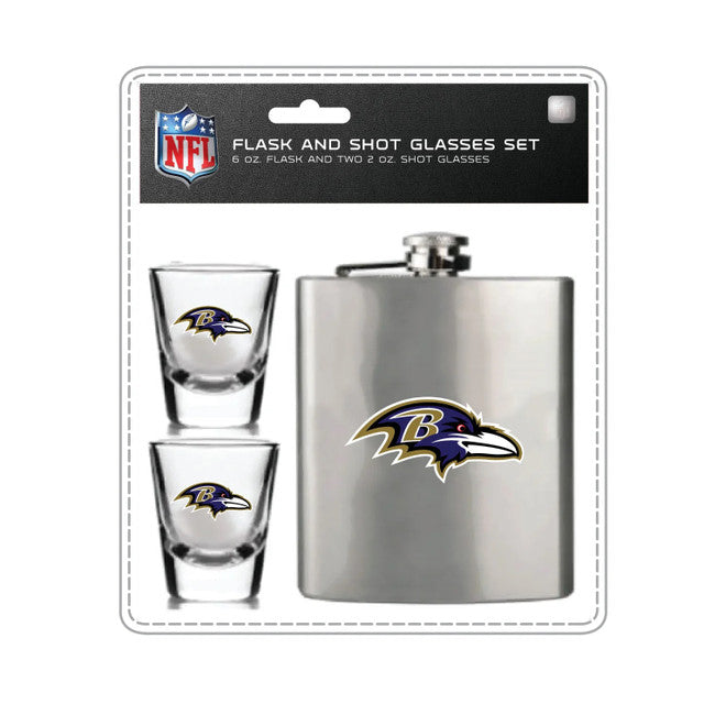 Baltimore Ravens Flask and Shot Glass Set