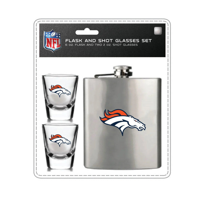 Denver Broncos Flask and Shot Glass Set