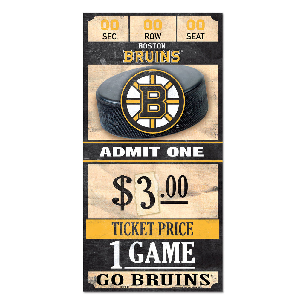 Boston Bruins Sign 6x12 Wood Ticket