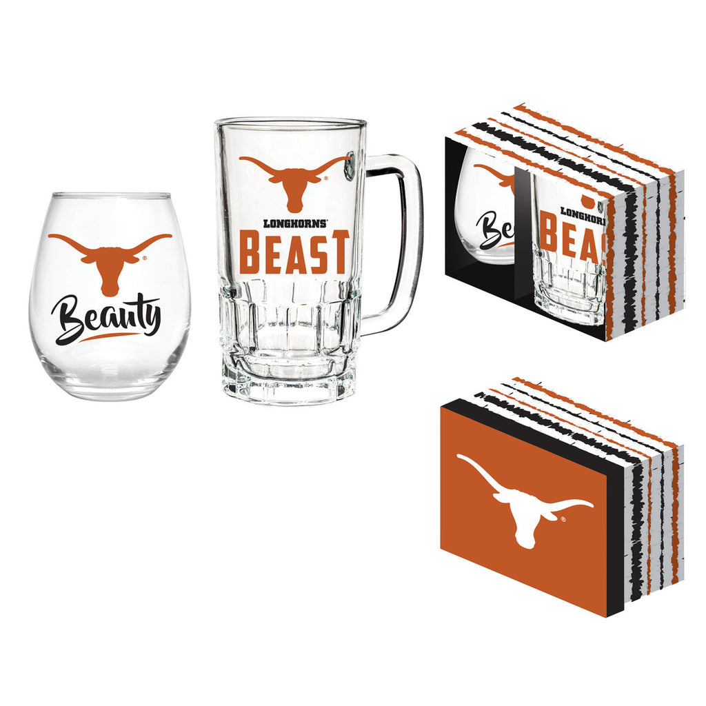 Texas Longhorns Drink Set Boxed 17oz Stemless Wine and 16oz Tankard