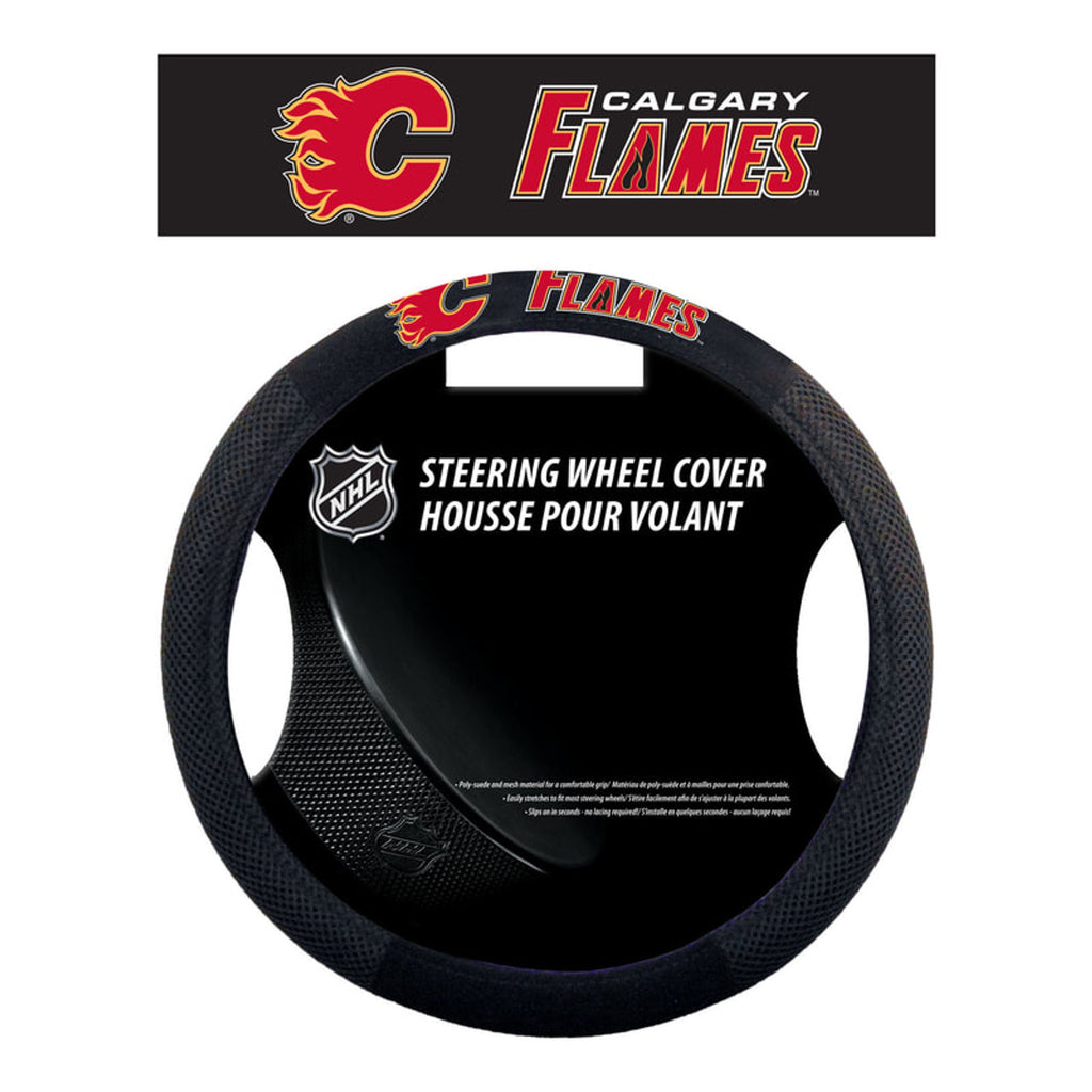 Calgary Flames Steering Wheel Cover Mesh Style CO