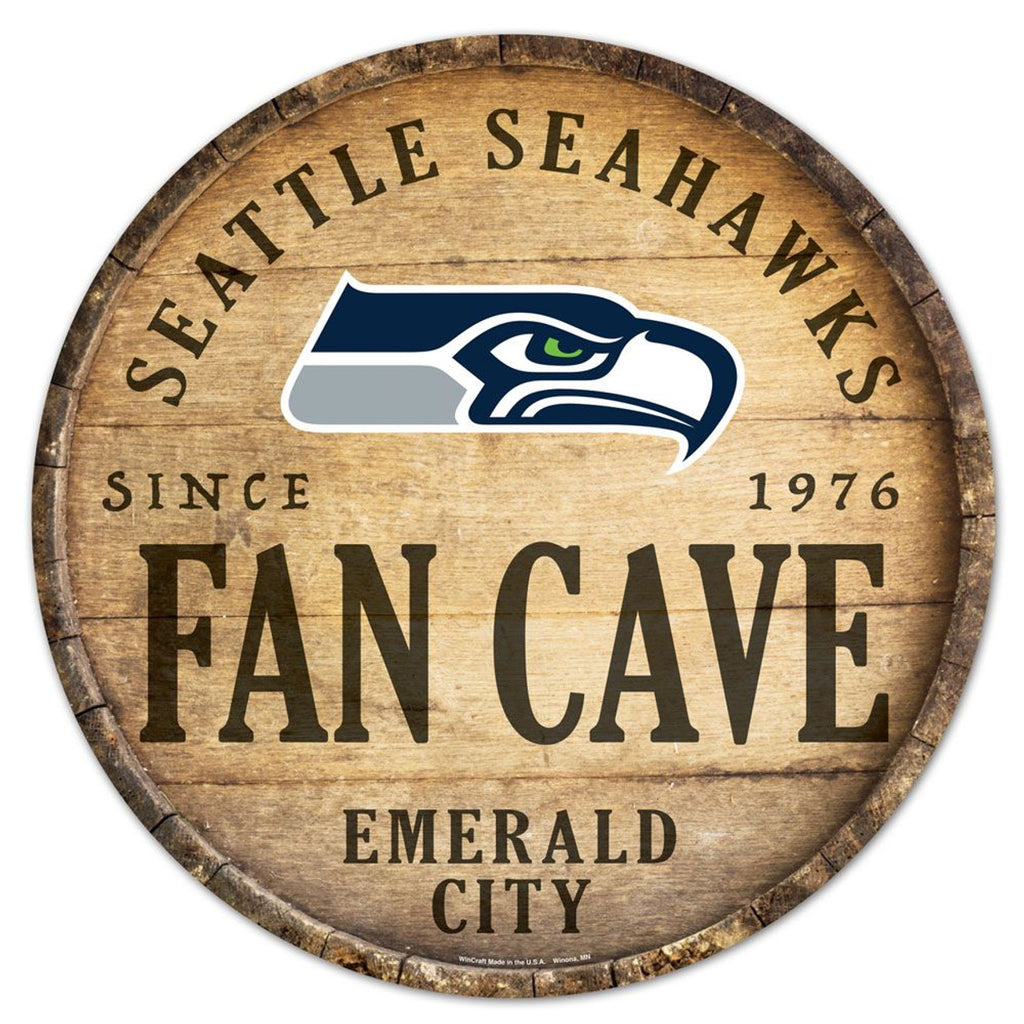 Seattle Seahawks Sign Wood 14 Inch Round Barrel Top Design