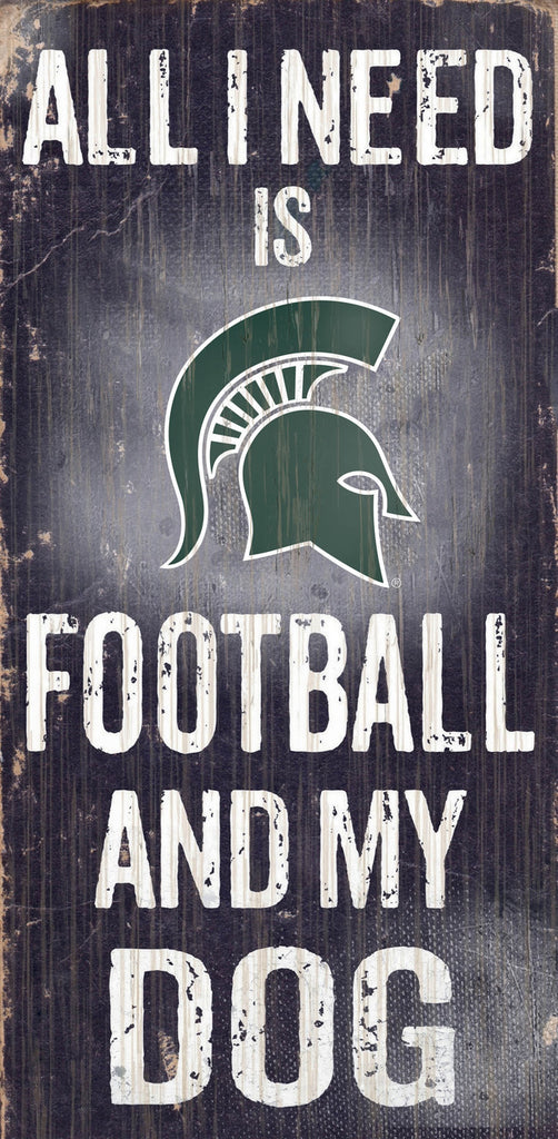 Michigan State Spartans Wood Sign - Football and Dog 6"x12"