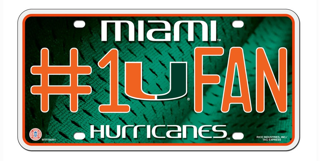 Miami Hurricanes License Plate #1 Fan - Special Order