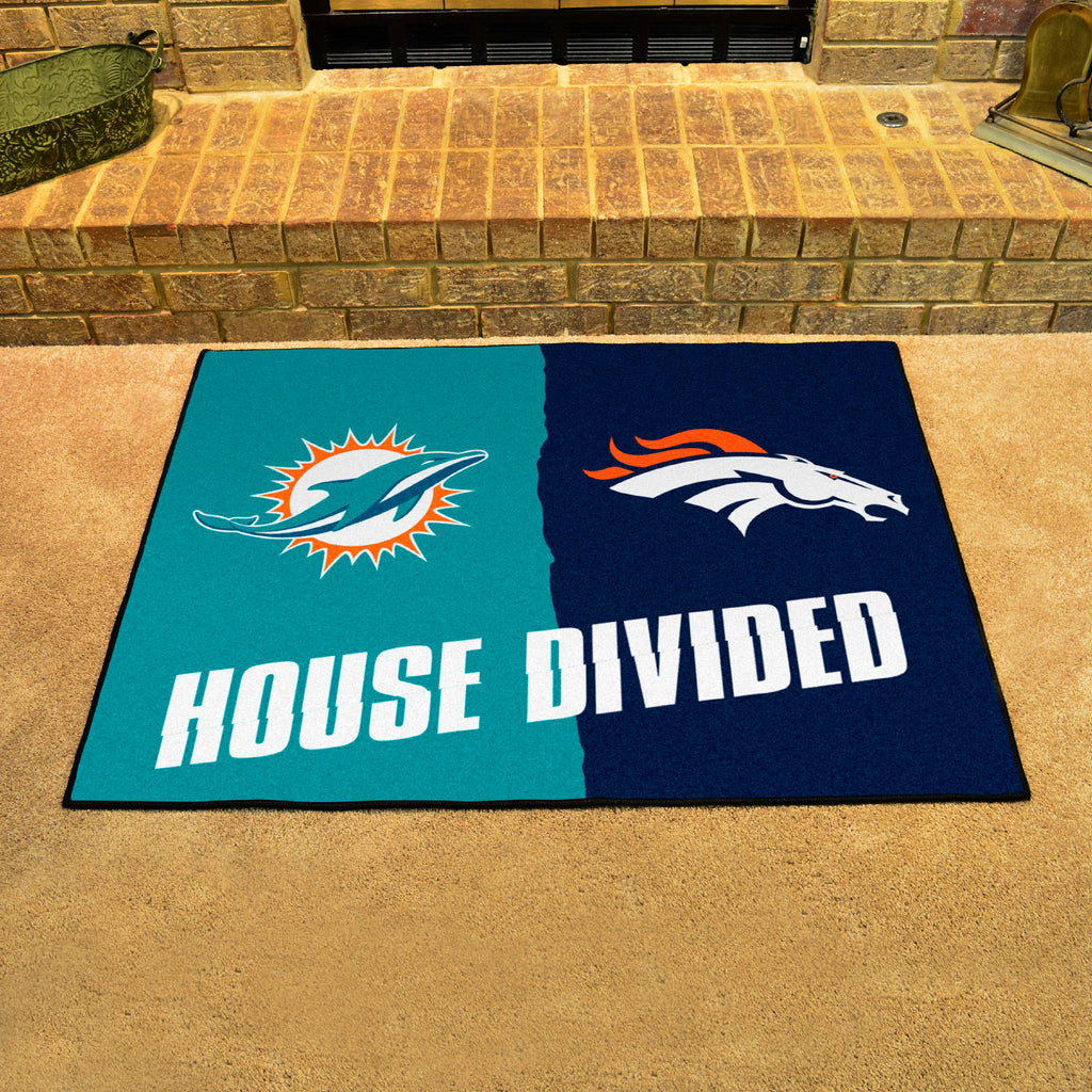 NFL House Divided Mat - Dolphins / Broncos